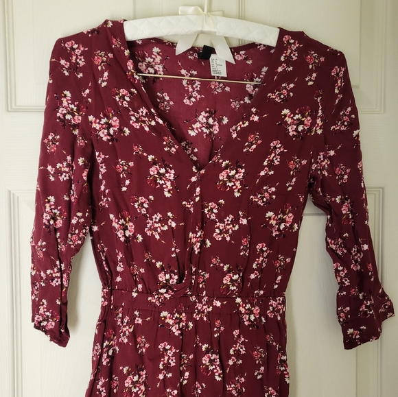 Burgundy Floral Spring Dress - Picture 2 of 4